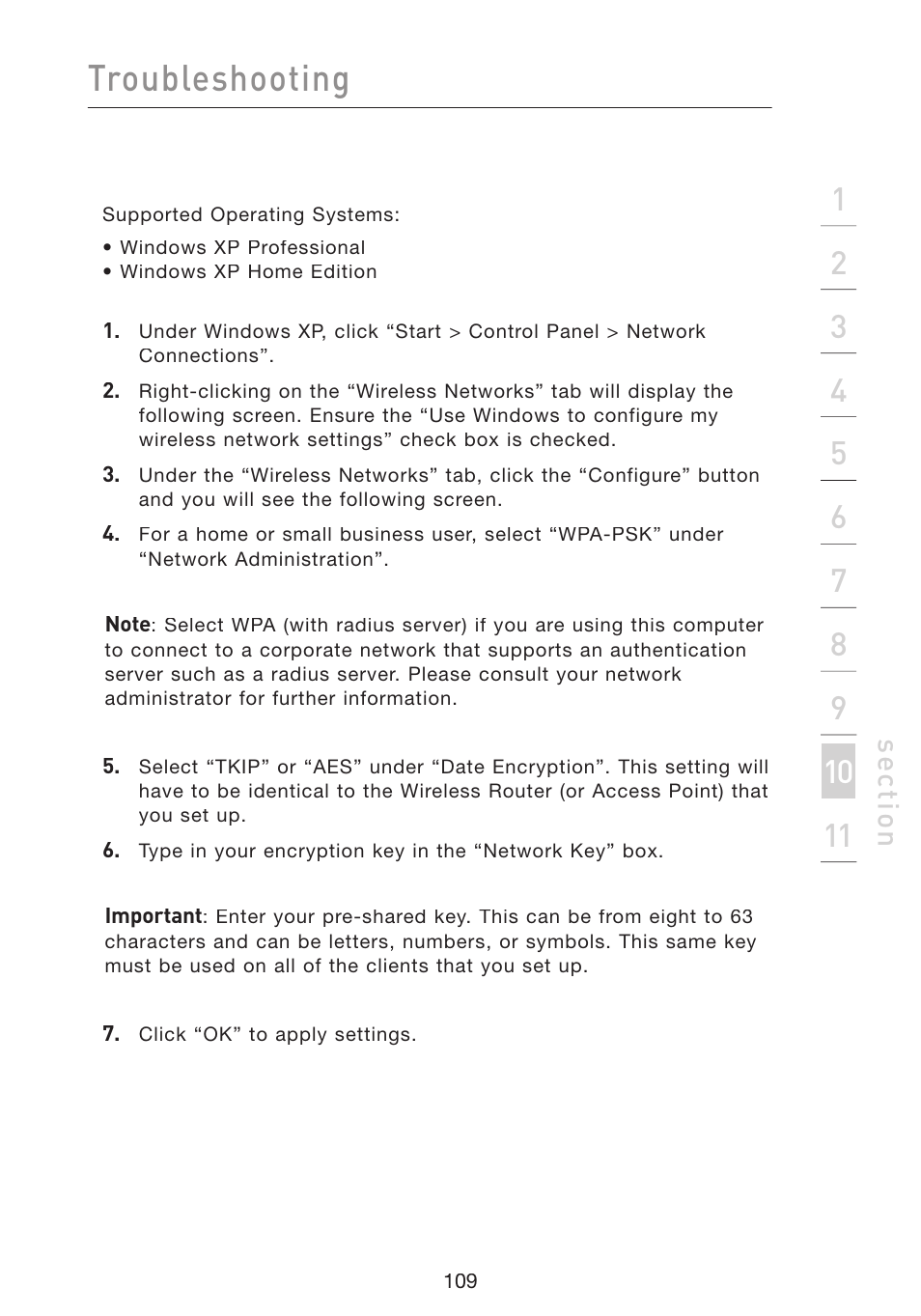 Troubleshooting, Se ct io n | Belkin Wireless Pre-N Router F5D8230-4 User Manual | Page 111 / 119
