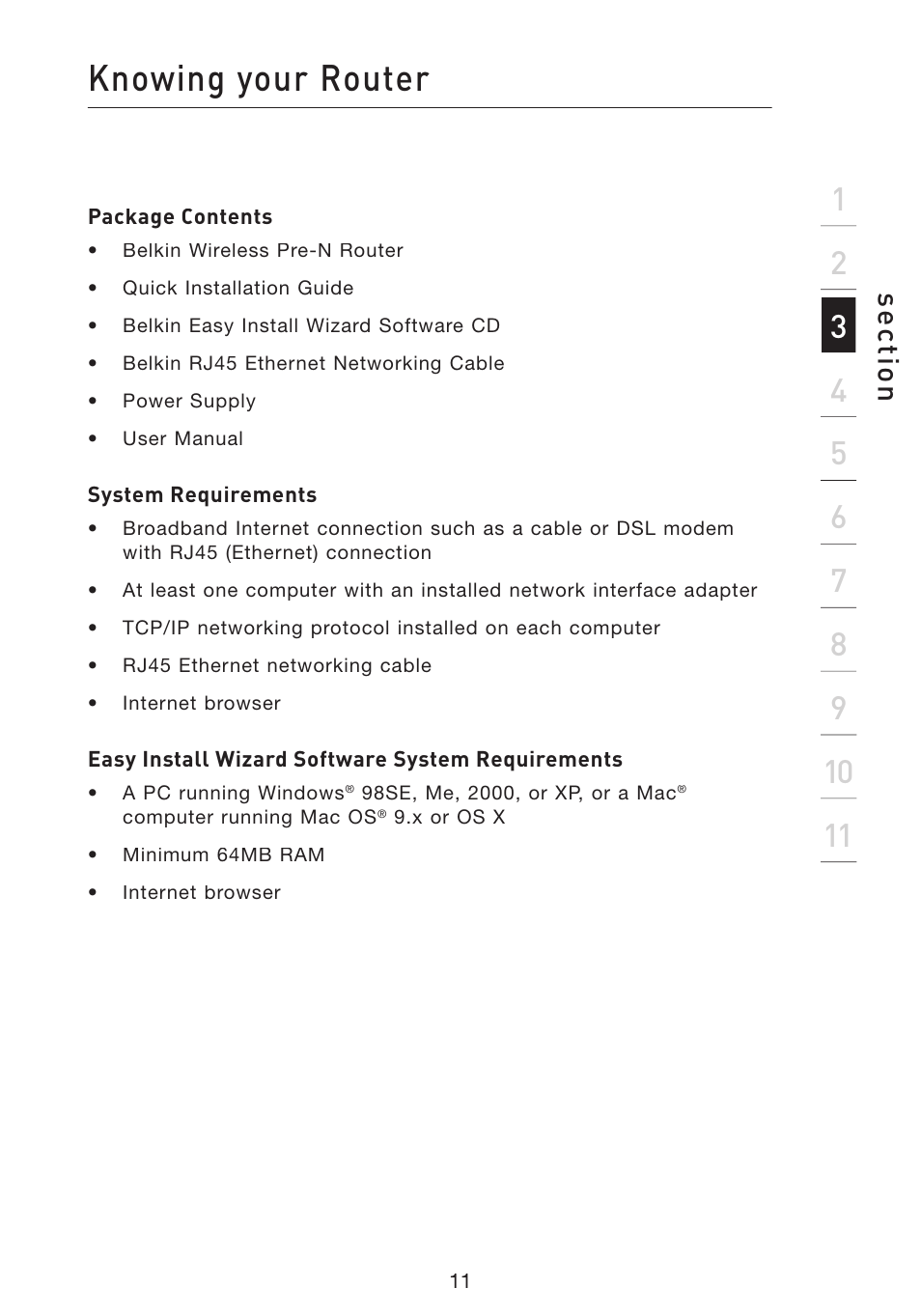 Knowing your router, Se ct io n | Belkin Wireless Pre-N Router F5D8230-4 User Manual | Page 13 / 119