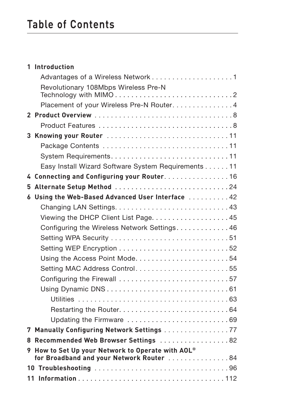 Belkin Wireless Pre-N Router F5D8230-4 User Manual | Page 2 / 119