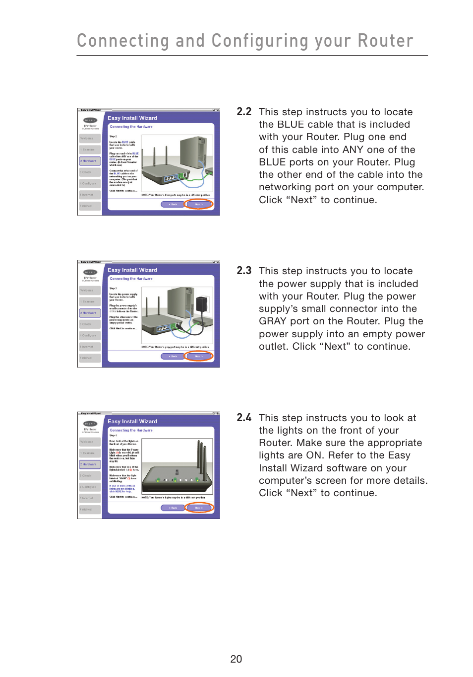 Connecting and configuring your router | Belkin Wireless Pre-N Router F5D8230-4 User Manual | Page 22 / 119