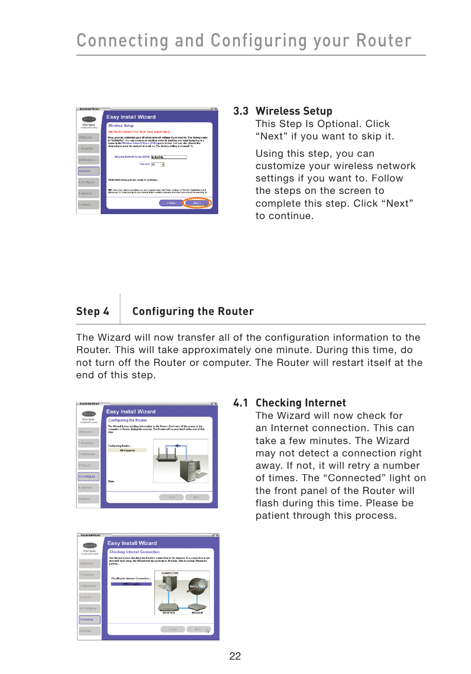 Connecting and configuring your router | Belkin Wireless Pre-N Router F5D8230-4 User Manual | Page 24 / 119
