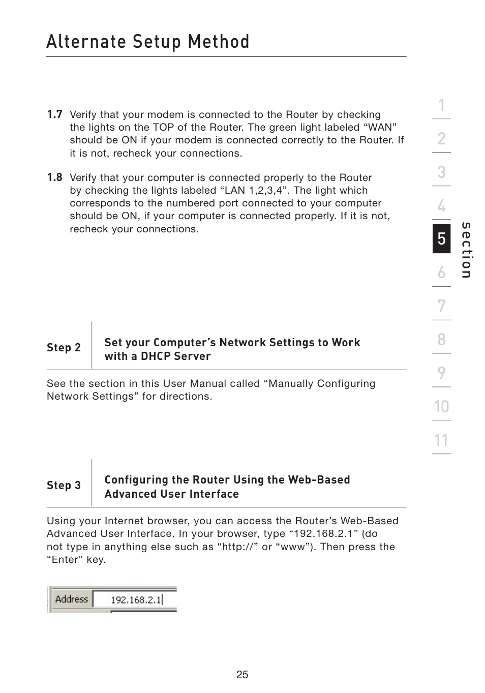 Alternate setup method | Belkin Wireless Pre-N Router F5D8230-4 User Manual | Page 27 / 119