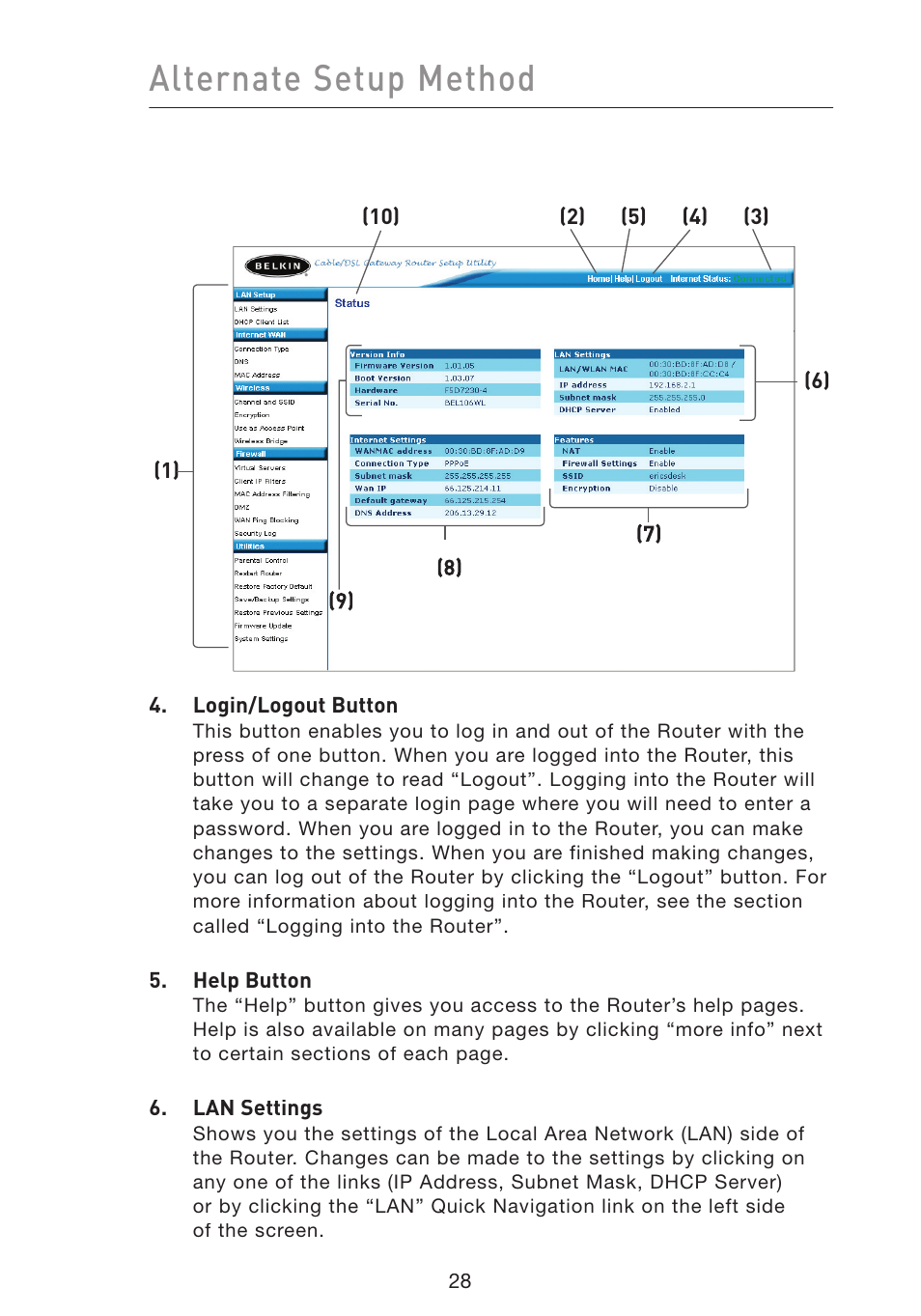 Alternate setup method | Belkin Wireless Pre-N Router F5D8230-4 User Manual | Page 30 / 119