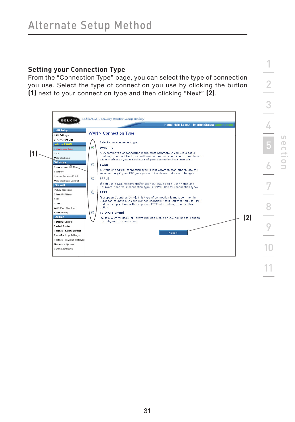 Alternate setup method | Belkin Wireless Pre-N Router F5D8230-4 User Manual | Page 33 / 119