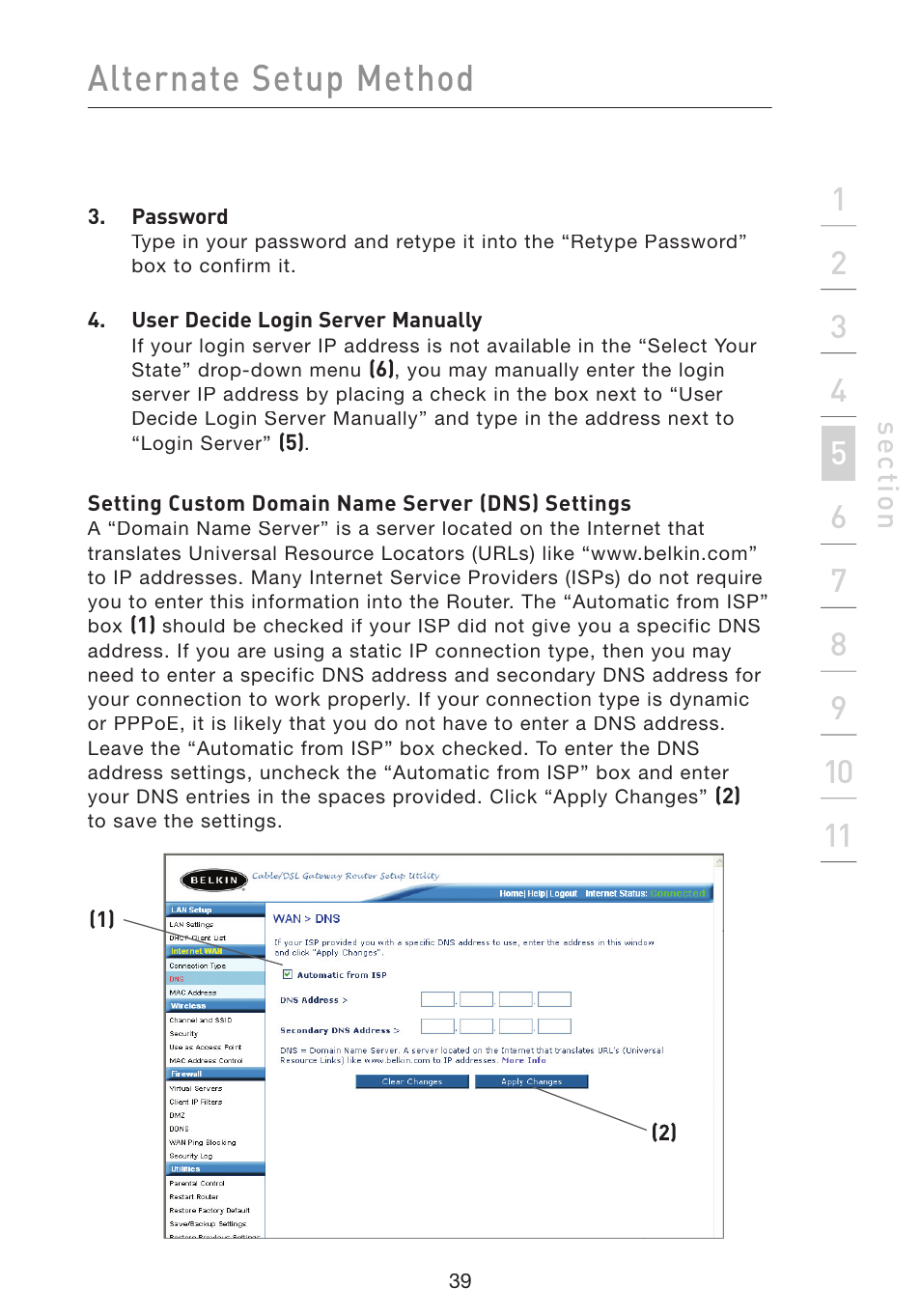 Alternate setup method, Se ct io n | Belkin Wireless Pre-N Router F5D8230-4 User Manual | Page 41 / 119