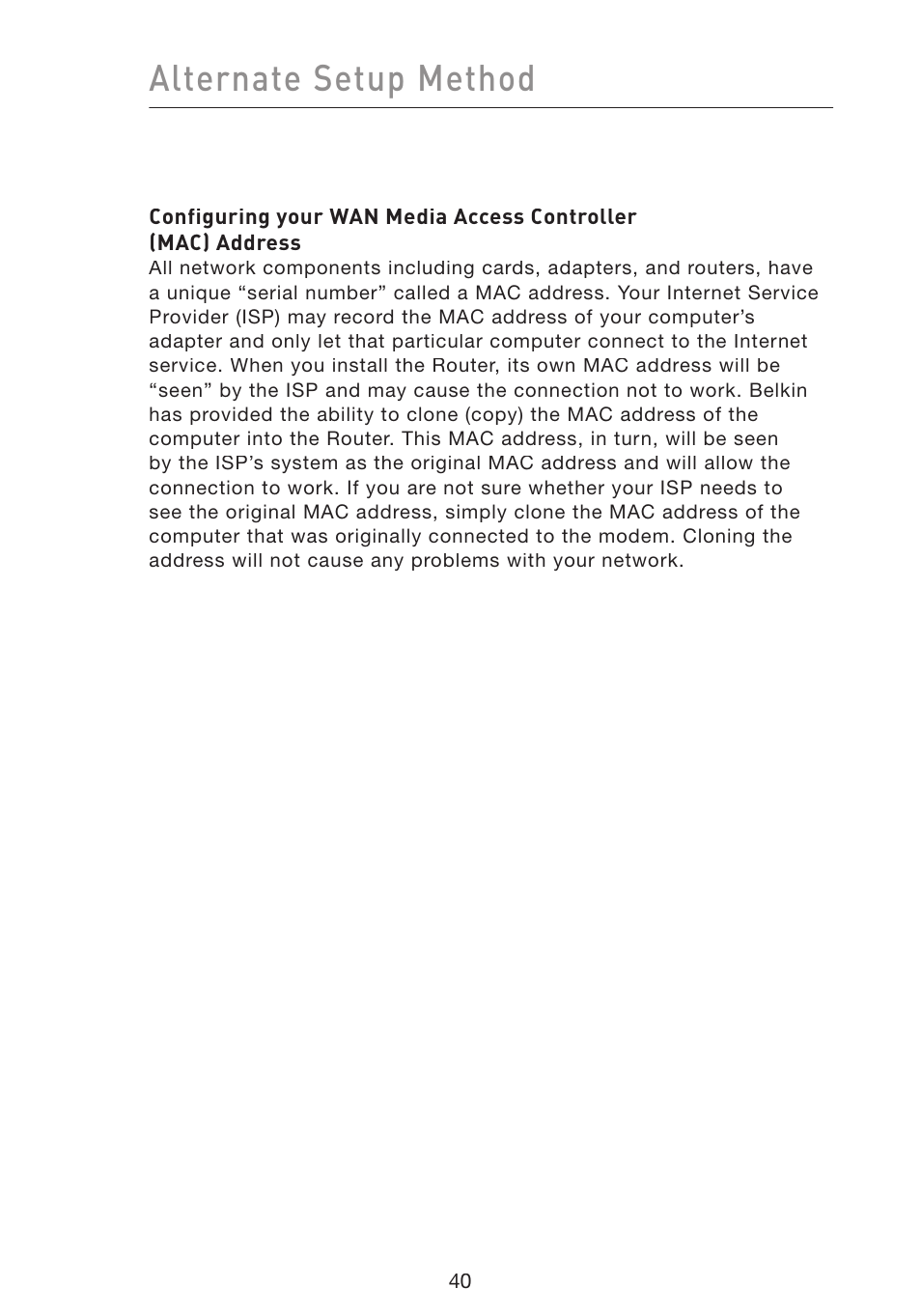 Alternate setup method | Belkin Wireless Pre-N Router F5D8230-4 User Manual | Page 42 / 119