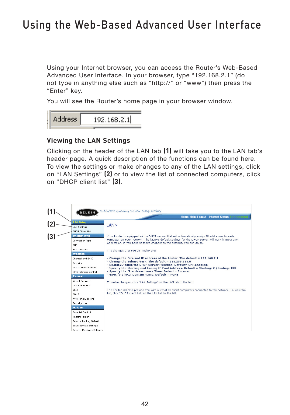 Using the web-based advanced user interface | Belkin Wireless Pre-N Router F5D8230-4 User Manual | Page 44 / 119