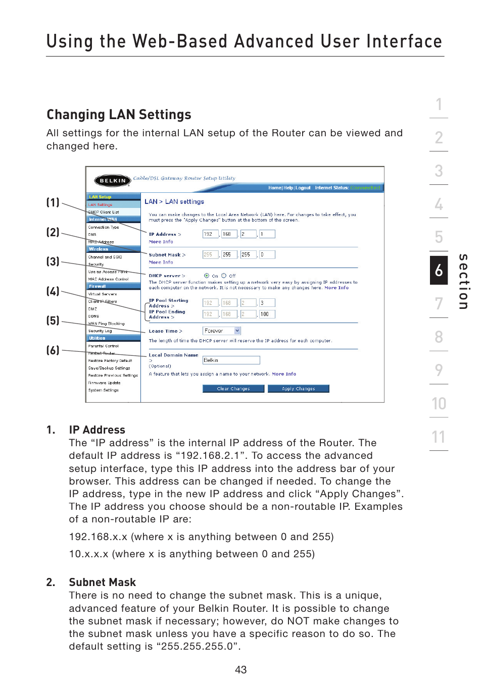 Using the web-based advanced user interface | Belkin Wireless Pre-N Router F5D8230-4 User Manual | Page 45 / 119