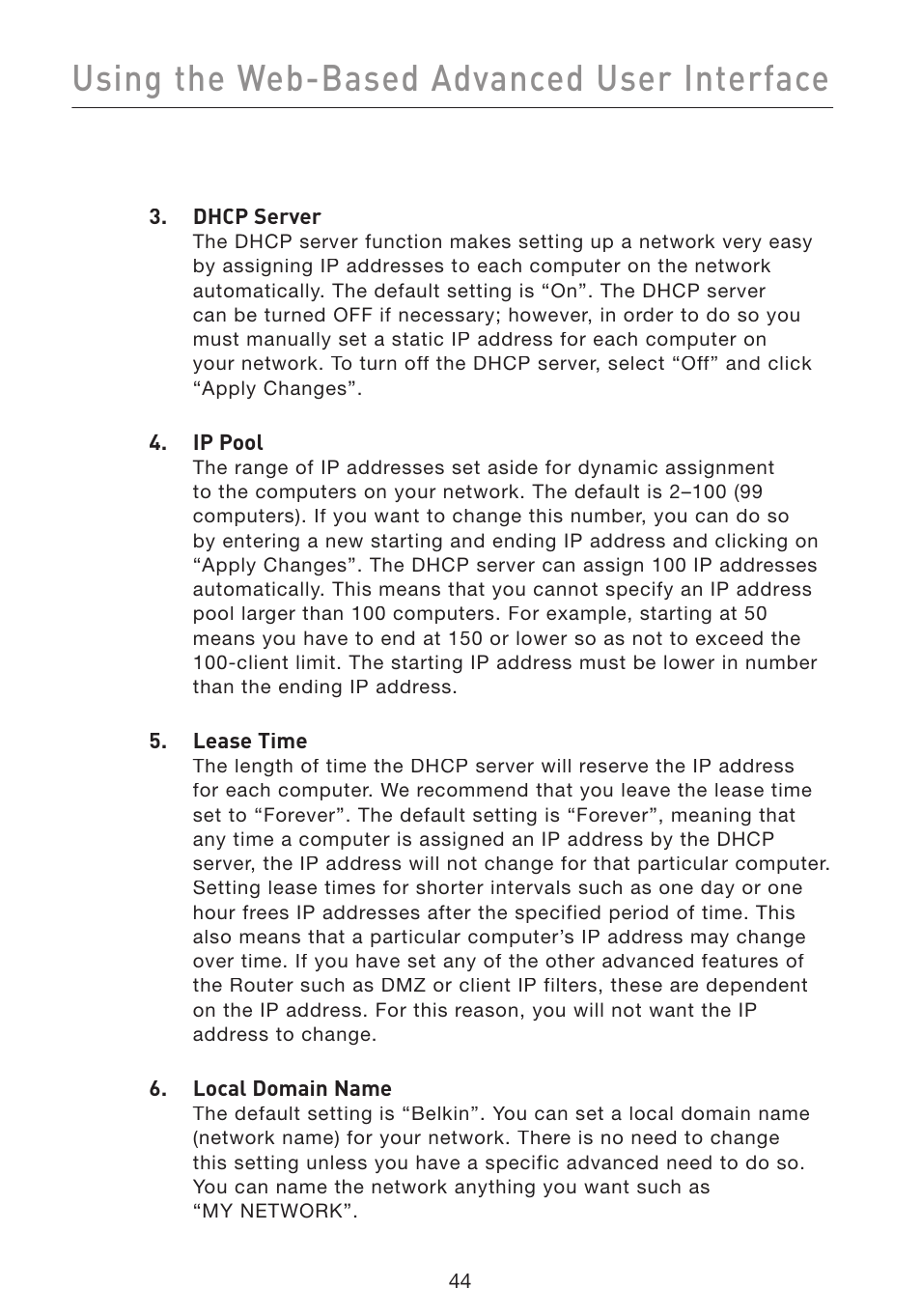 Using the web-based advanced user interface | Belkin Wireless Pre-N Router F5D8230-4 User Manual | Page 46 / 119