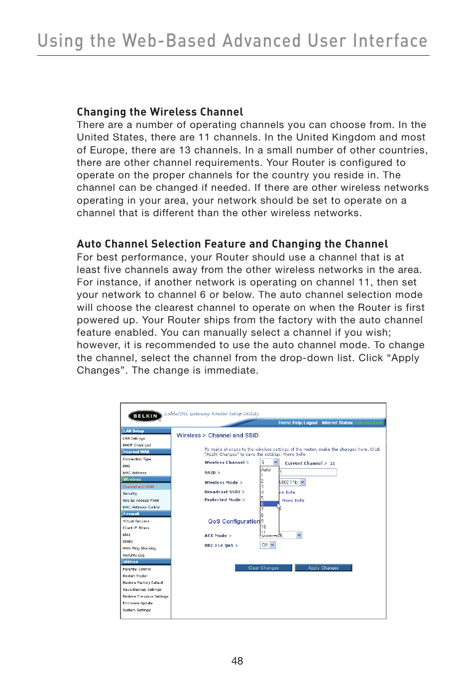 Using the web-based advanced user interface | Belkin Wireless Pre-N Router F5D8230-4 User Manual | Page 50 / 119