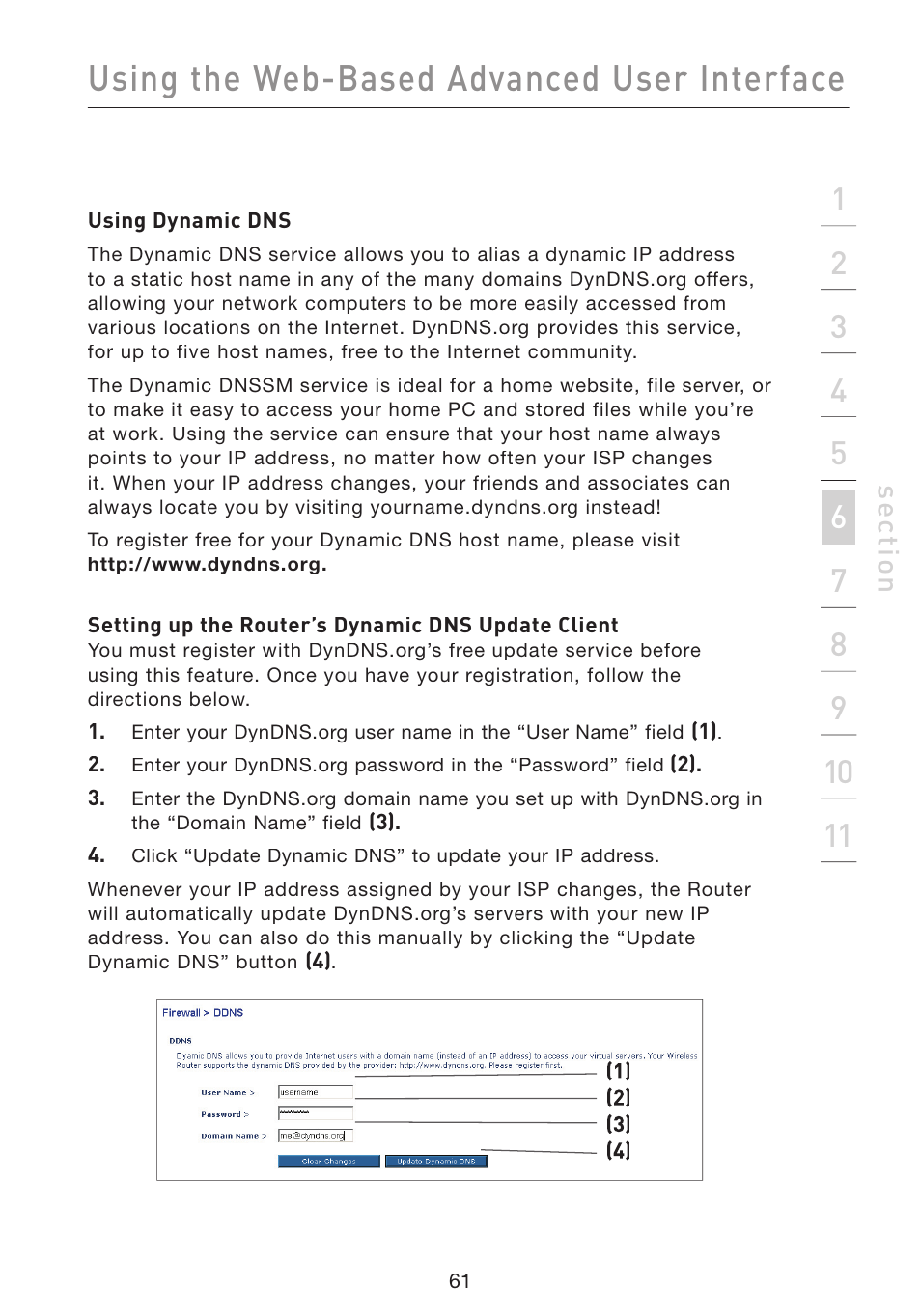 Using the web-based advanced user interface, Se ct io n | Belkin Wireless Pre-N Router F5D8230-4 User Manual | Page 63 / 119