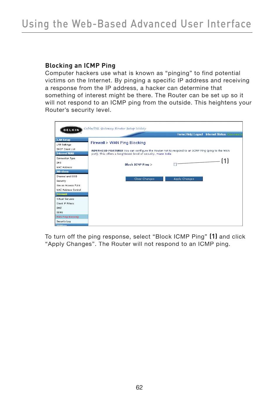 Using the web-based advanced user interface | Belkin Wireless Pre-N Router F5D8230-4 User Manual | Page 64 / 119