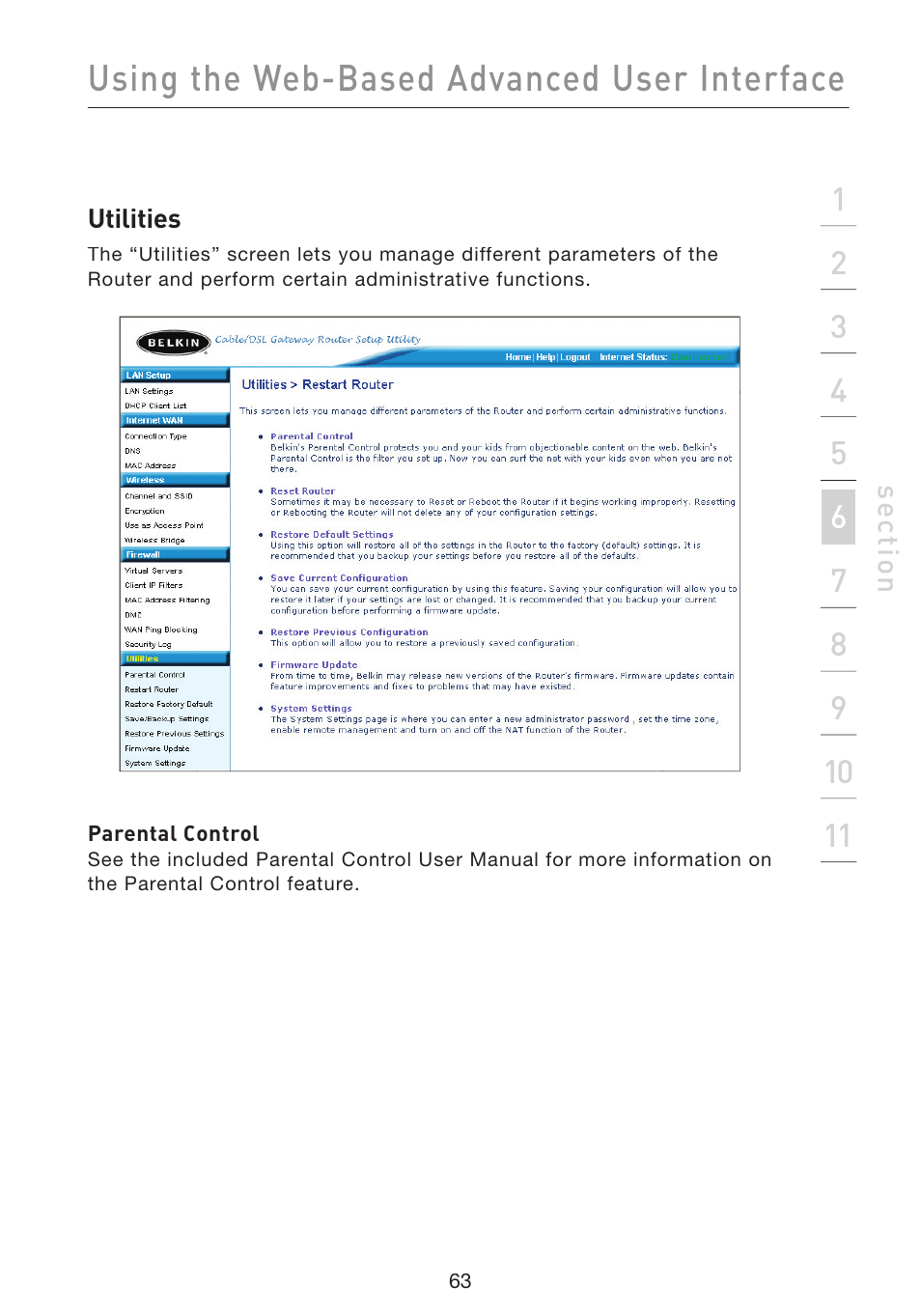 Using the web-based advanced user interface | Belkin Wireless Pre-N Router F5D8230-4 User Manual | Page 65 / 119