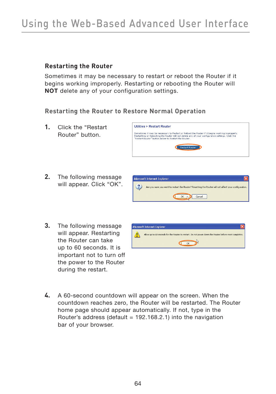 Using the web-based advanced user interface | Belkin Wireless Pre-N Router F5D8230-4 User Manual | Page 66 / 119