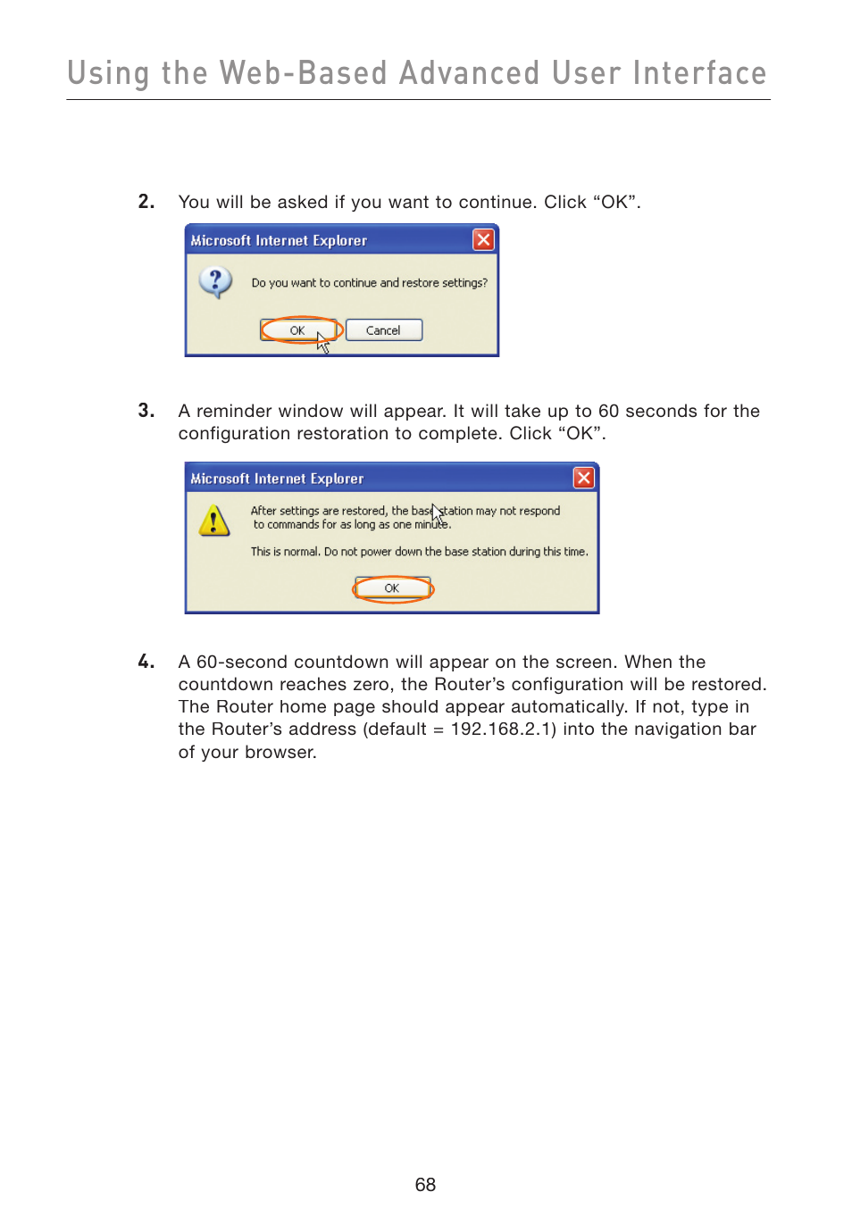 Using the web-based advanced user interface | Belkin Wireless Pre-N Router F5D8230-4 User Manual | Page 70 / 119
