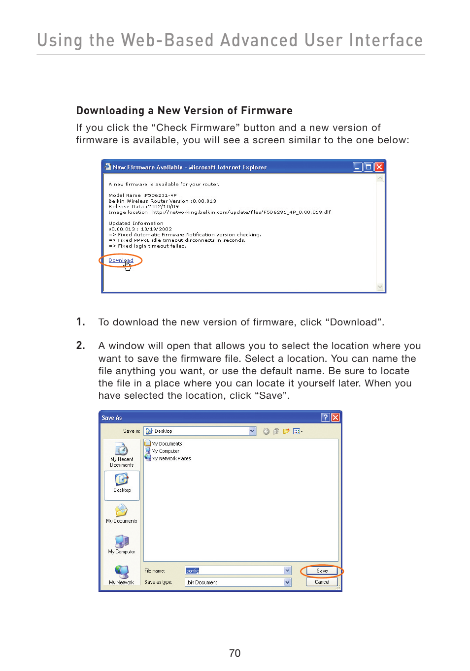 Using the web-based advanced user interface | Belkin Wireless Pre-N Router F5D8230-4 User Manual | Page 72 / 119