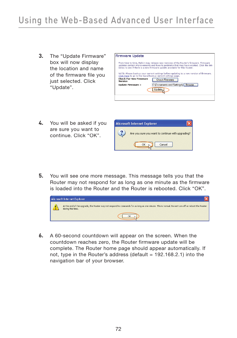 Using the web-based advanced user interface | Belkin Wireless Pre-N Router F5D8230-4 User Manual | Page 74 / 119