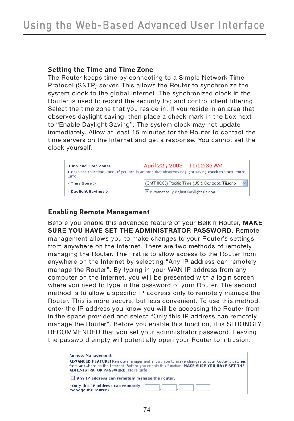 Using the web-based advanced user interface | Belkin Wireless Pre-N Router F5D8230-4 User Manual | Page 76 / 119