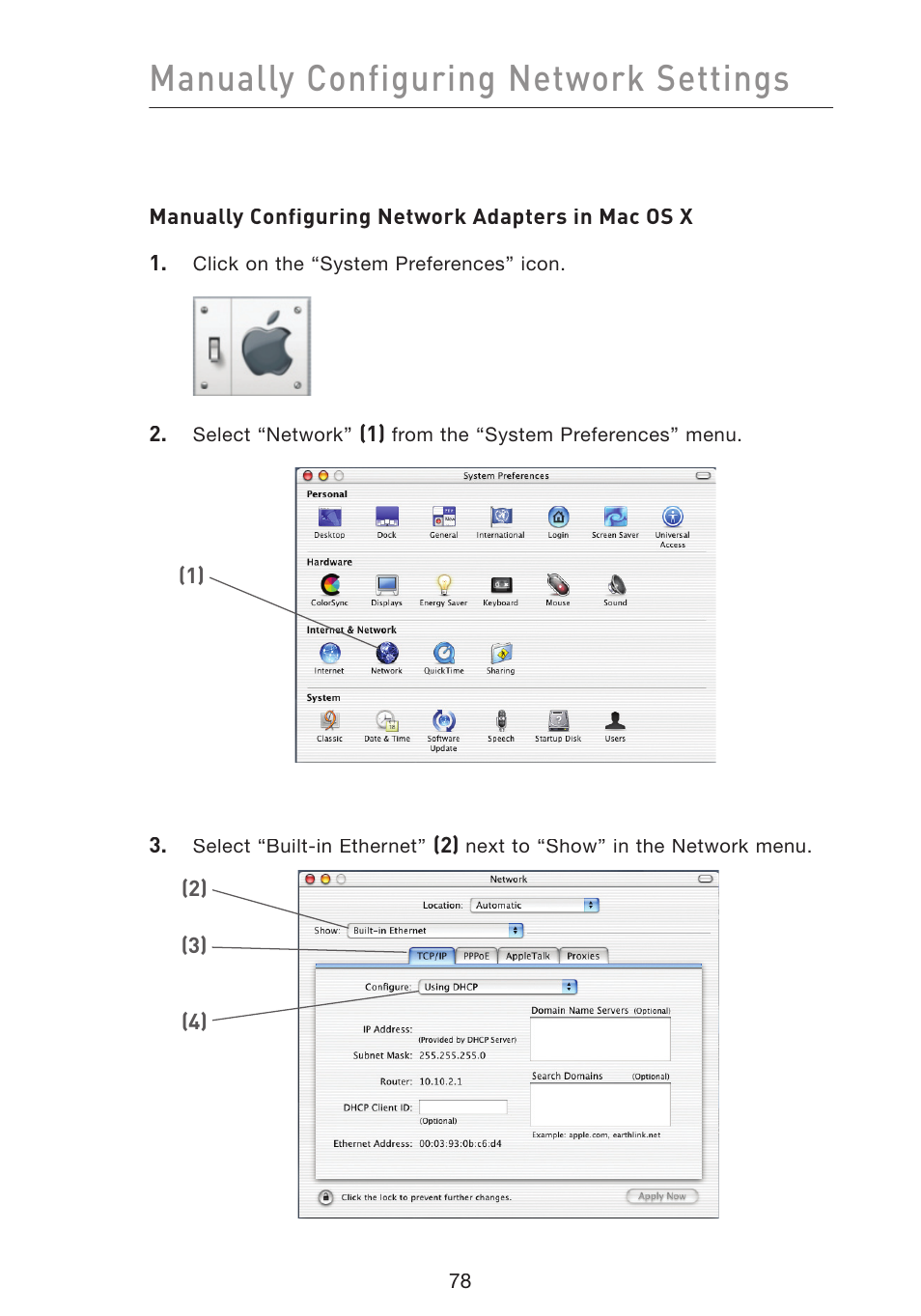 Manually configuring network settings | Belkin Wireless Pre-N Router F5D8230-4 User Manual | Page 80 / 119