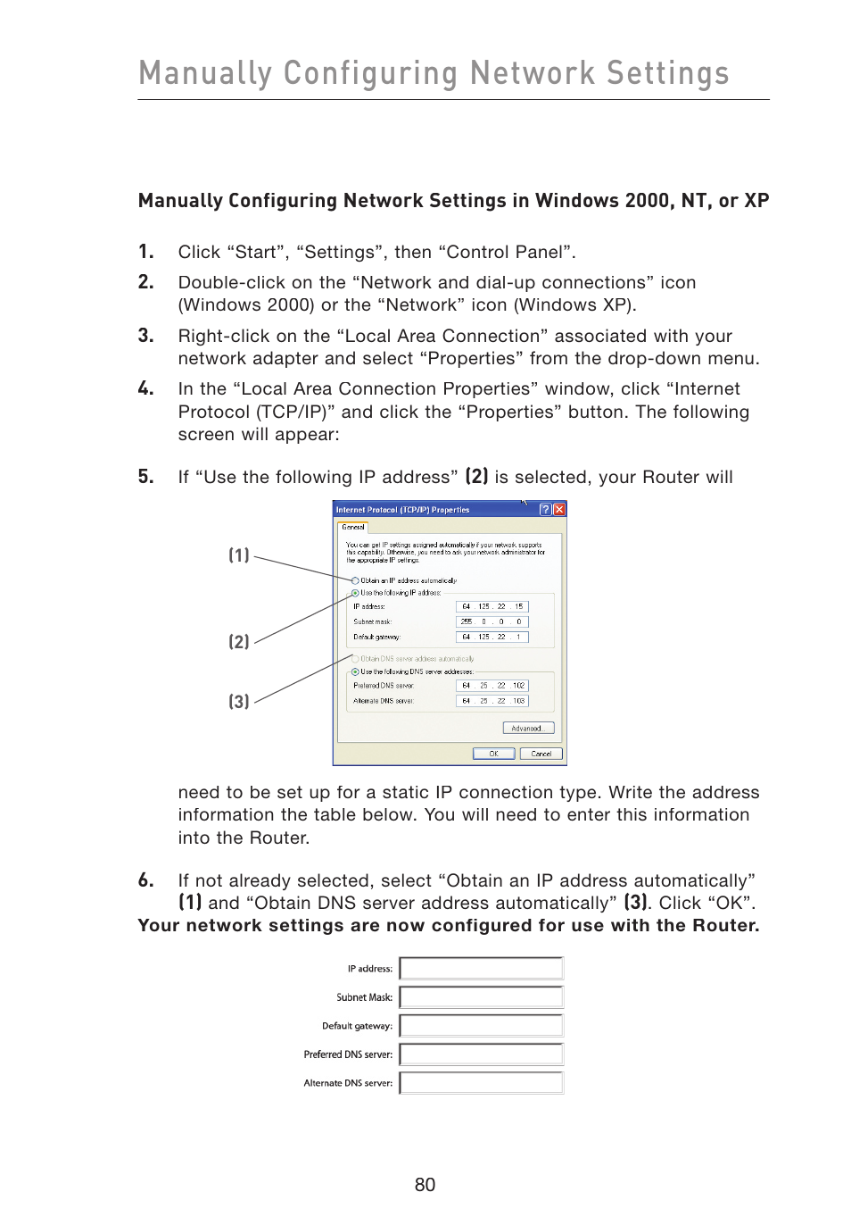 Manually configuring network settings | Belkin Wireless Pre-N Router F5D8230-4 User Manual | Page 82 / 119