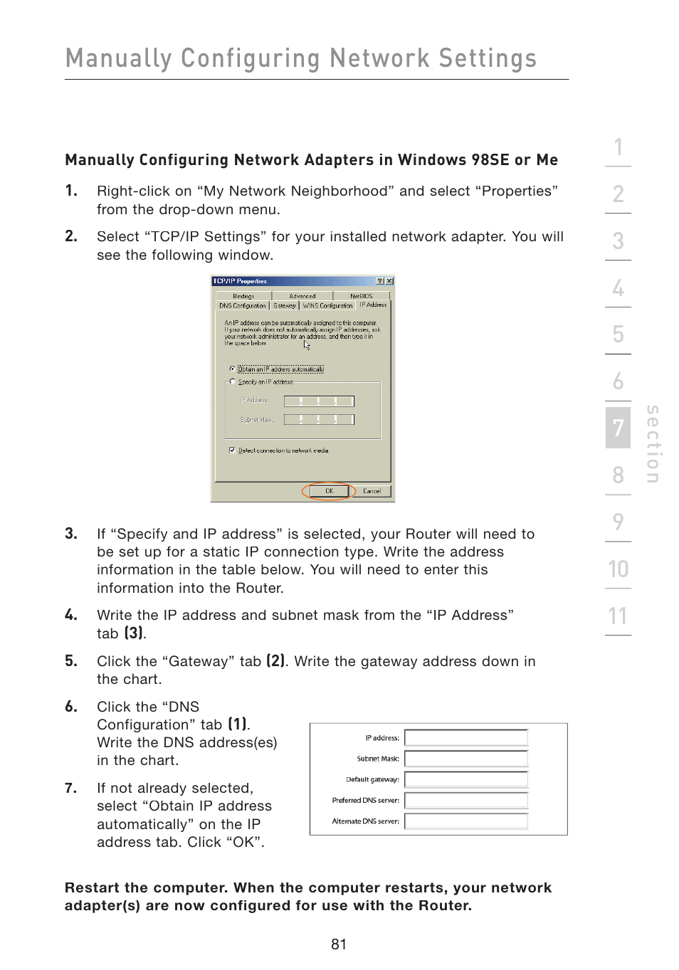 Manually configuring network settings, Se ct io n | Belkin Wireless Pre-N Router F5D8230-4 User Manual | Page 83 / 119