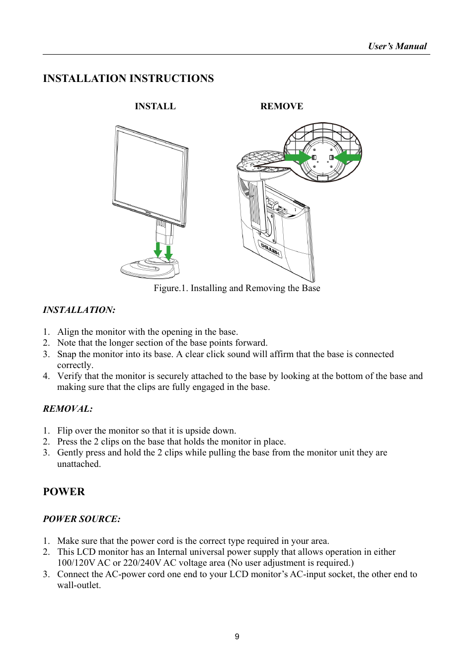 Installation instructions, Power | Hanns.G HP225 User Manual | Page 9 / 25