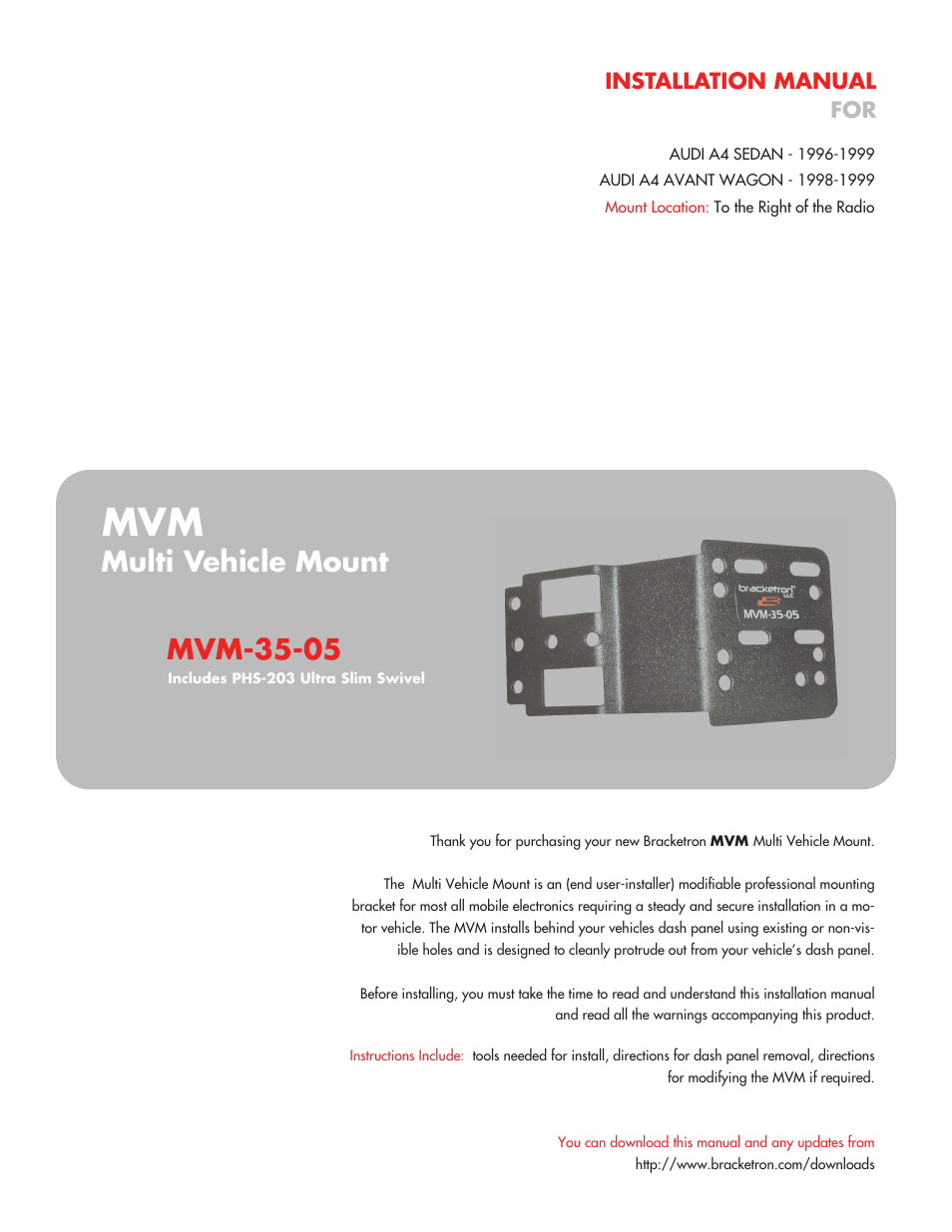 Bracketron Multi Vehicle Mount MVM-35-05 User Manual | 4 pages