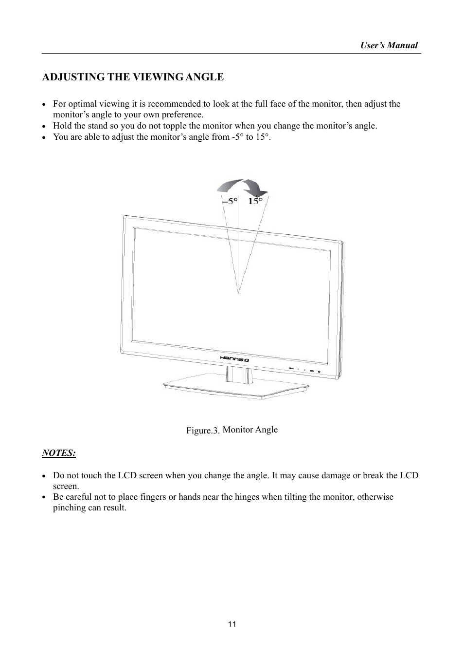 Adjusting the viewing angle | Hanns.G HK241 User Manual | Page 11 / 23