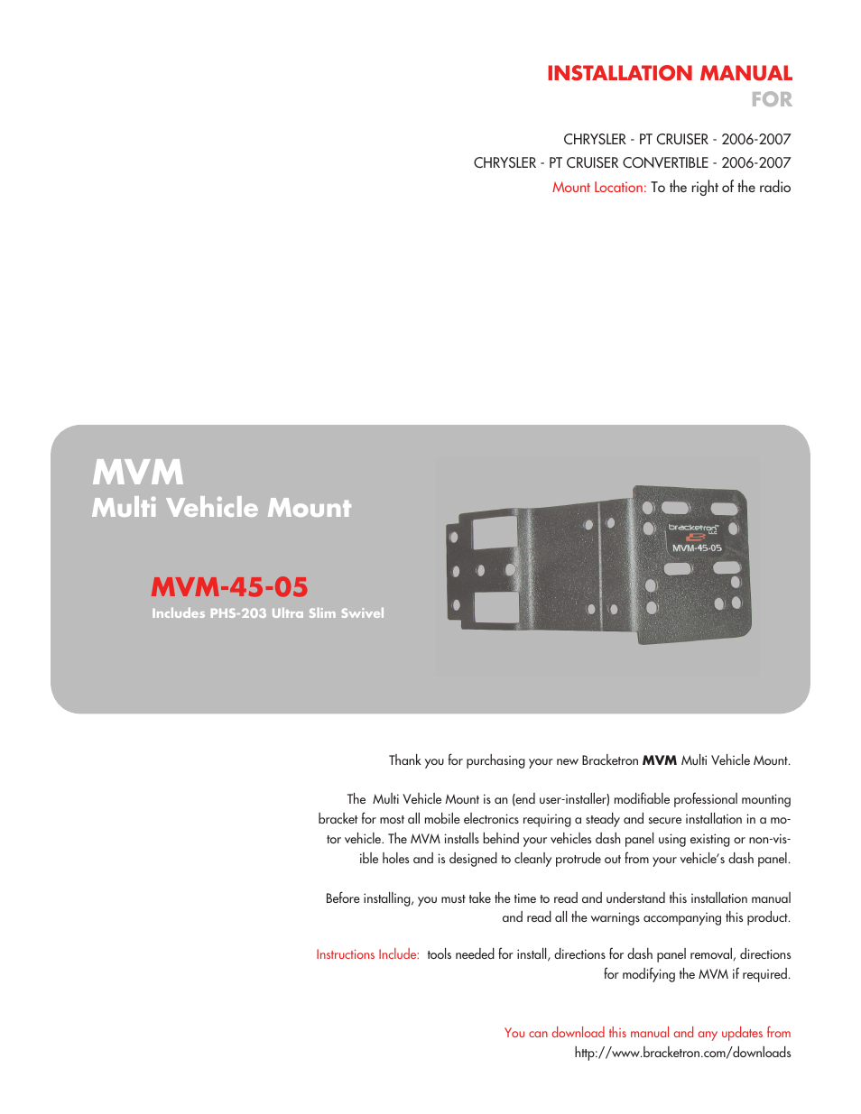 Bracketron MVM Multi Vehicle Mount MVM-45-05 User Manual | 4 pages