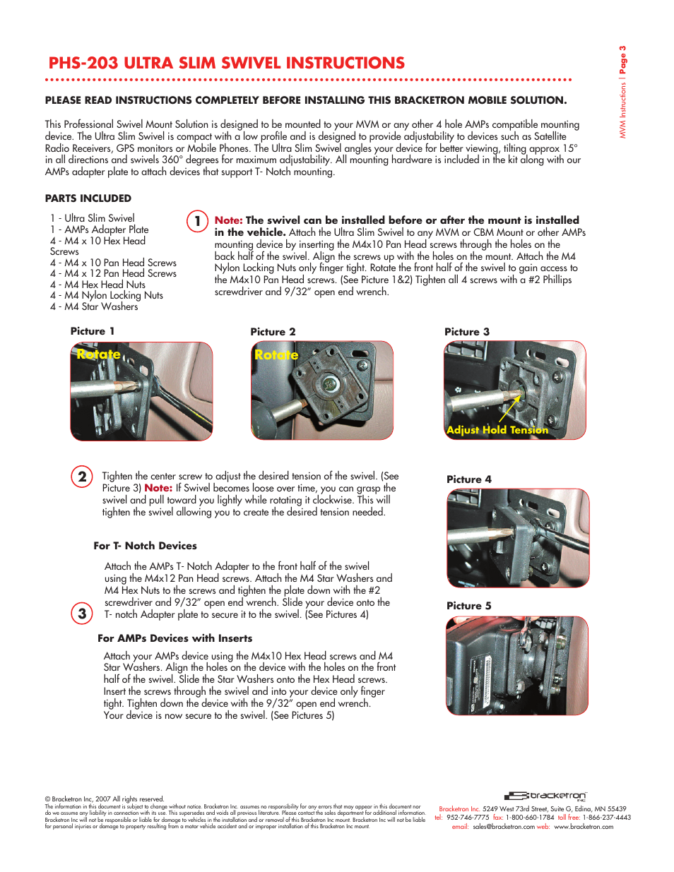 Phs-203 ultra slim swivel instructions, Rotate | Bracketron MVM Multi Vehicle Mount MVM-45-05 User Manual | Page 4 / 4