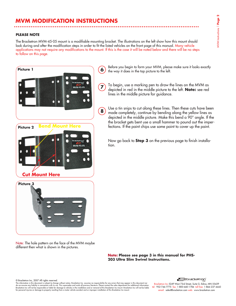 Mvm modification instructions, Cut mount here, Bend mount here | Bracketron MULTI VEHICLE MOUNT MVM-45-05 User Manual | Page 3 / 4