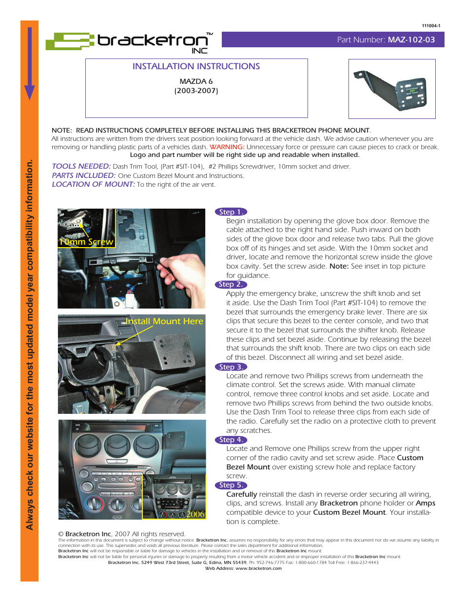 Bracketron MAZ-102-03 User Manual | 1 page