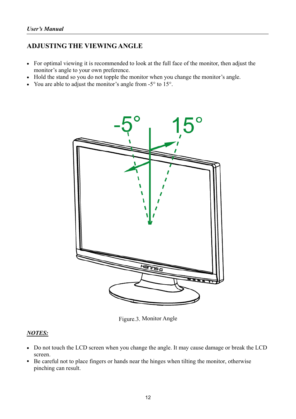 Adjusting the viewing angle | Hanns.G HP192 User Manual | Page 12 / 24