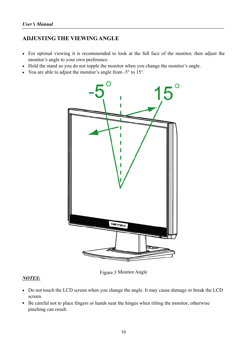 Adjusting the viewing angle | Hanns.G HP222 User Manual | Page 10 / 22