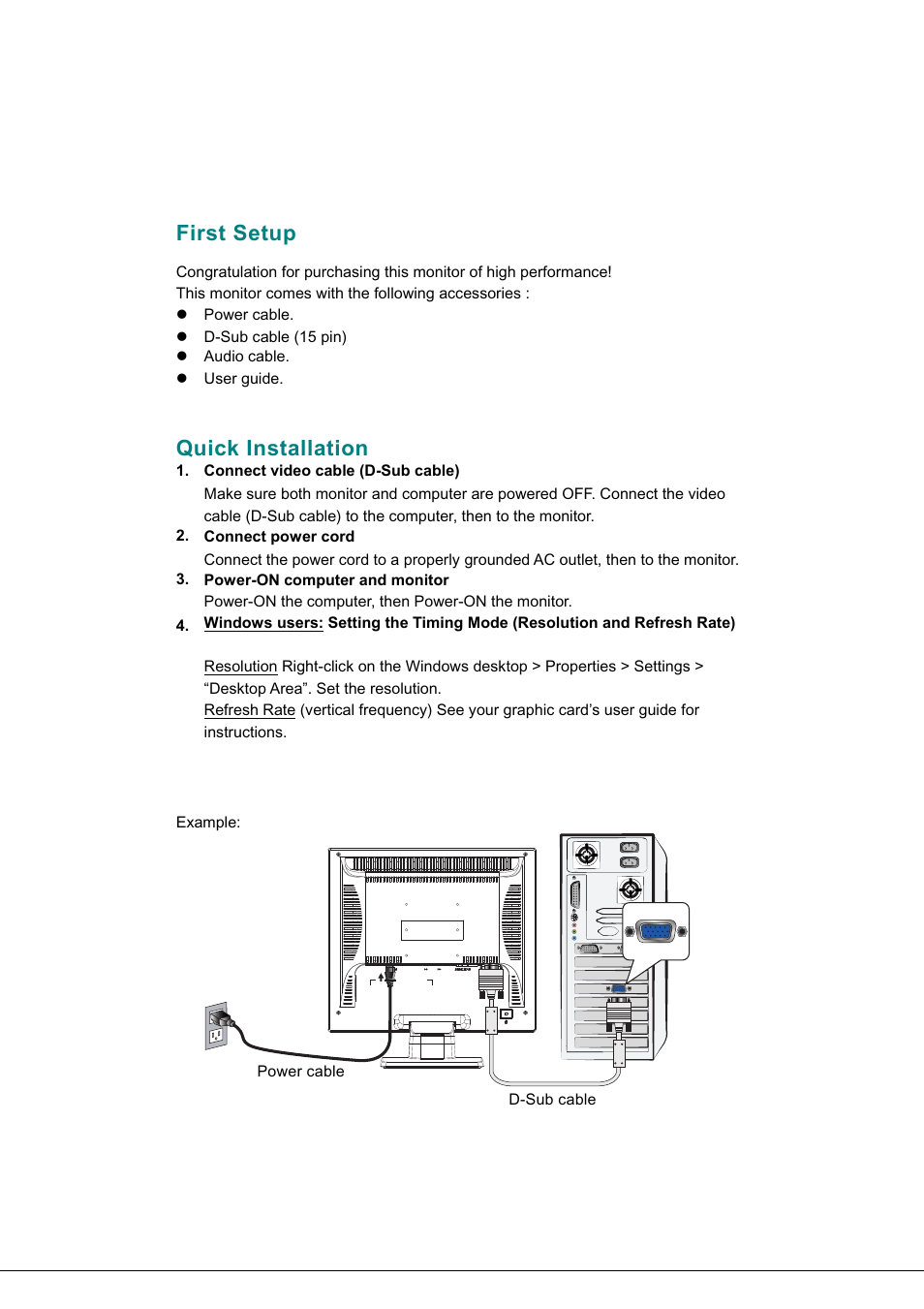 First setup, Quick installation, First setup quick installation | Hanns.G JC199 User Manual | Page 6 / 14