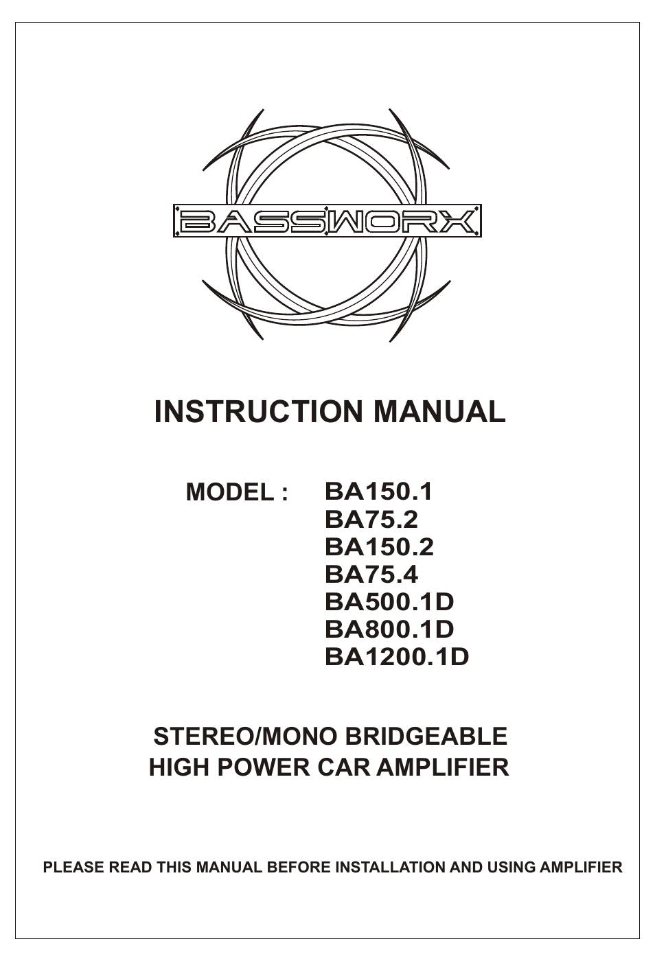 Bassworx BA150.2 User Manual | 16 pages