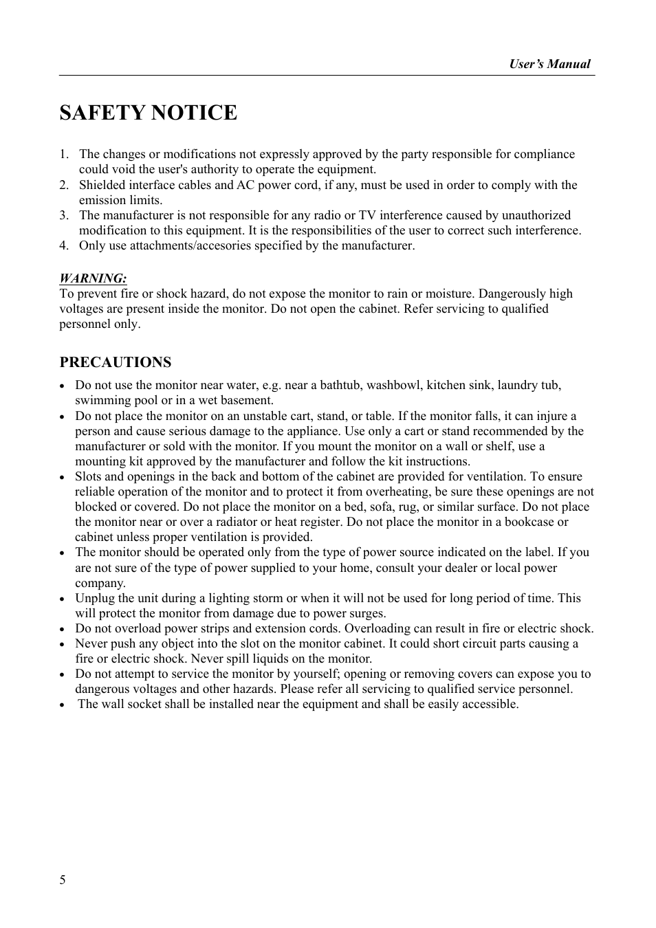 Safety notice, Precautions | Hanns.G HX191 User Manual | Page 5 / 23