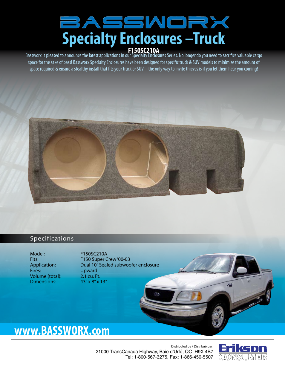 Specialty enclosures –truck | Bassworx F150SC210A User Manual | Page 2 / 3