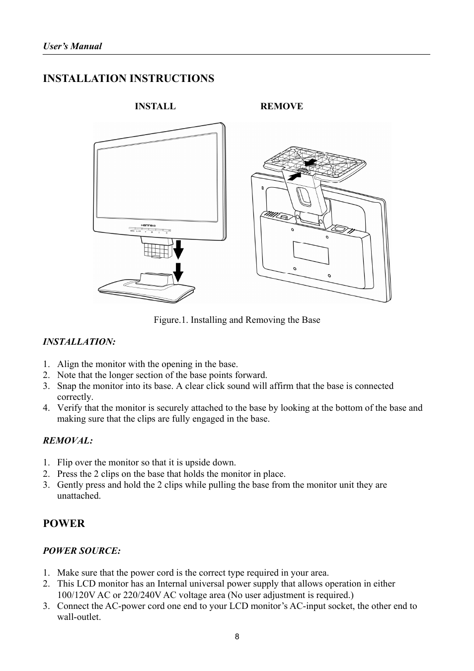 Installation instructions, Power | Hanns.G HK162 User Manual | Page 8 / 21