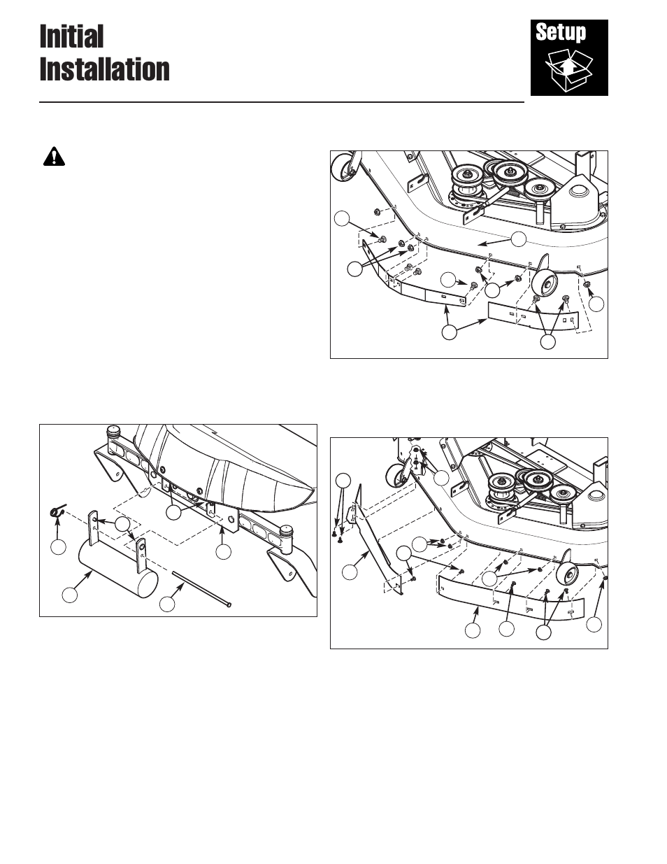 Initial installation, Warning, Counterweight installation | Install blowout baffles | Briggs & Stratton 1695284 User Manual | Page 6 / 14