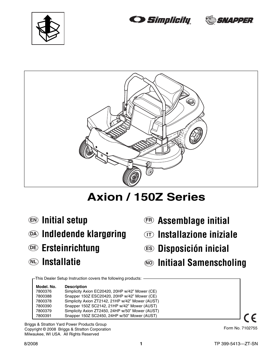 Briggs & Stratton Axion 7800390 User Manual | 18 pages