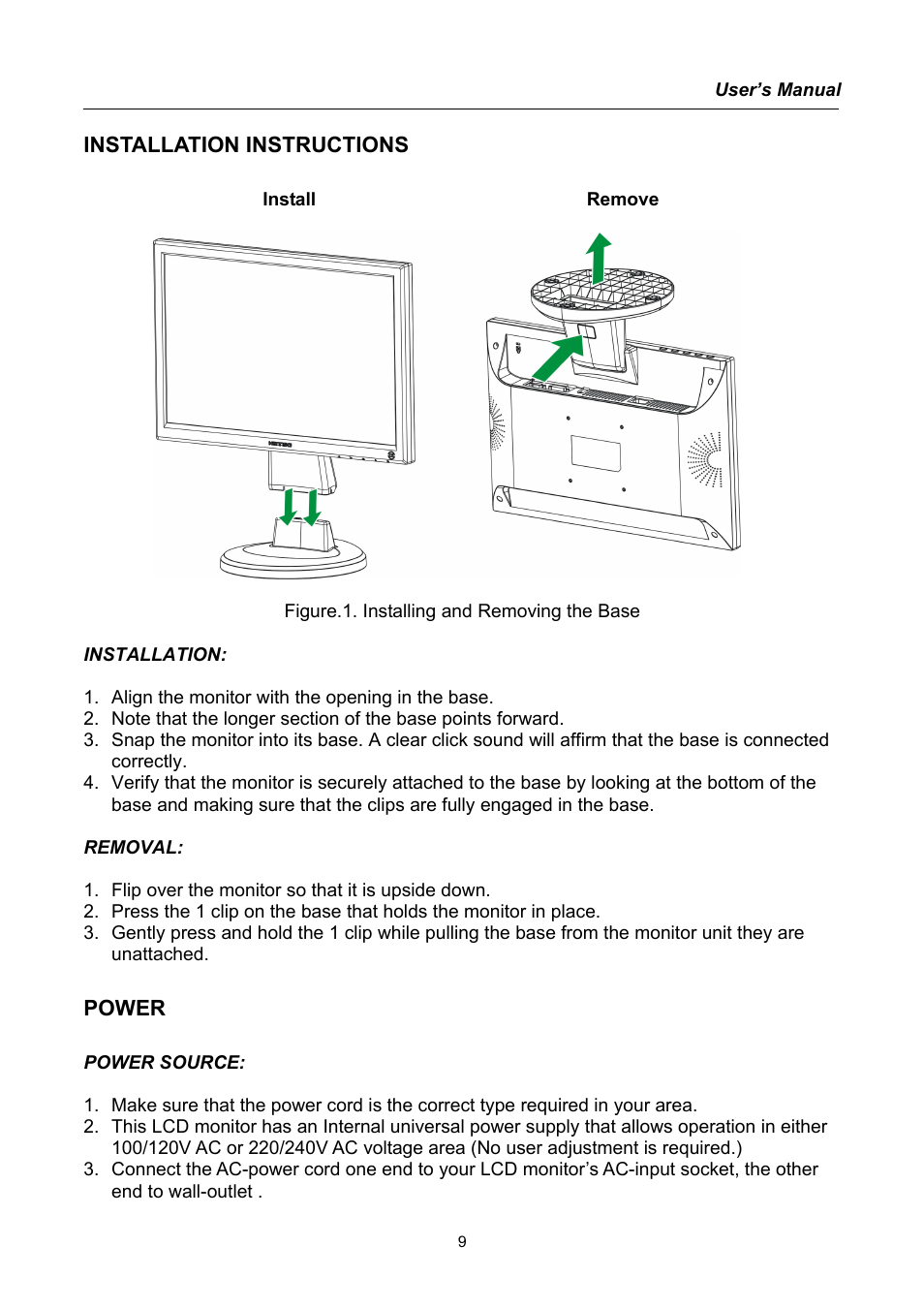 Installation instructions, Power | Hanns.G HG191 User Manual | Page 9 / 20