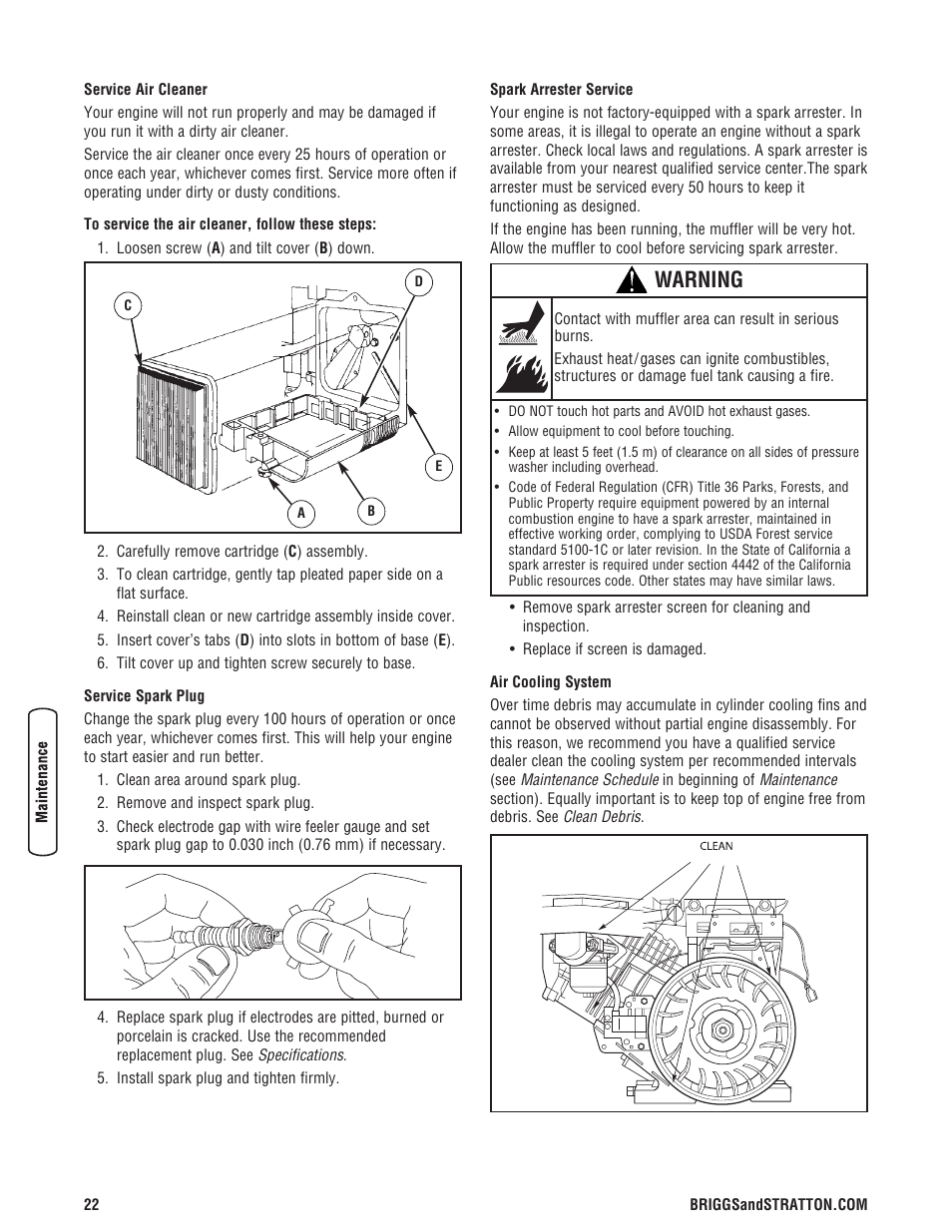 Warning | Briggs & Stratton 3400PSI User Manual | Page 22 / 60