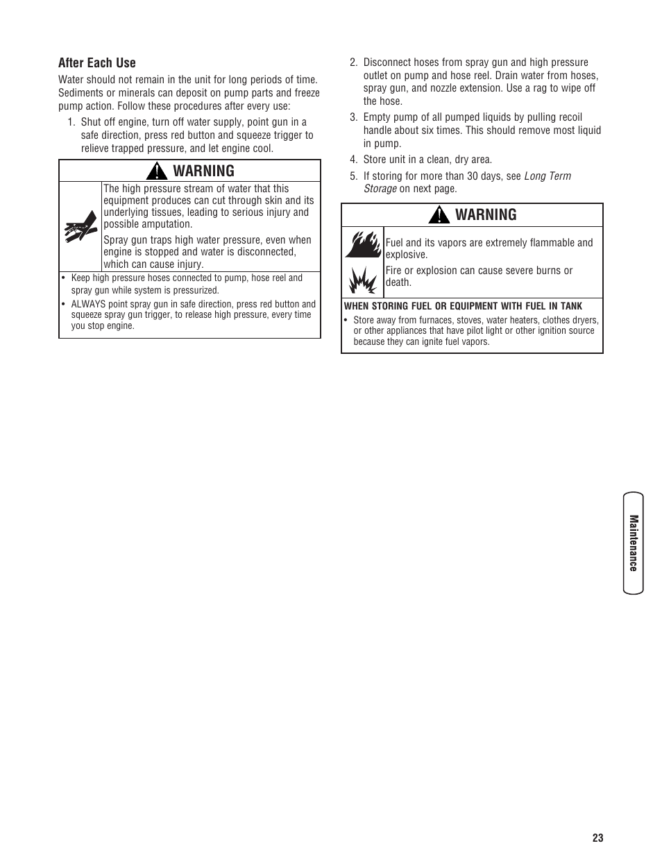 Despues de cada uso, After each use, Warning | Briggs & Stratton 3400PSI User Manual | Page 23 / 60