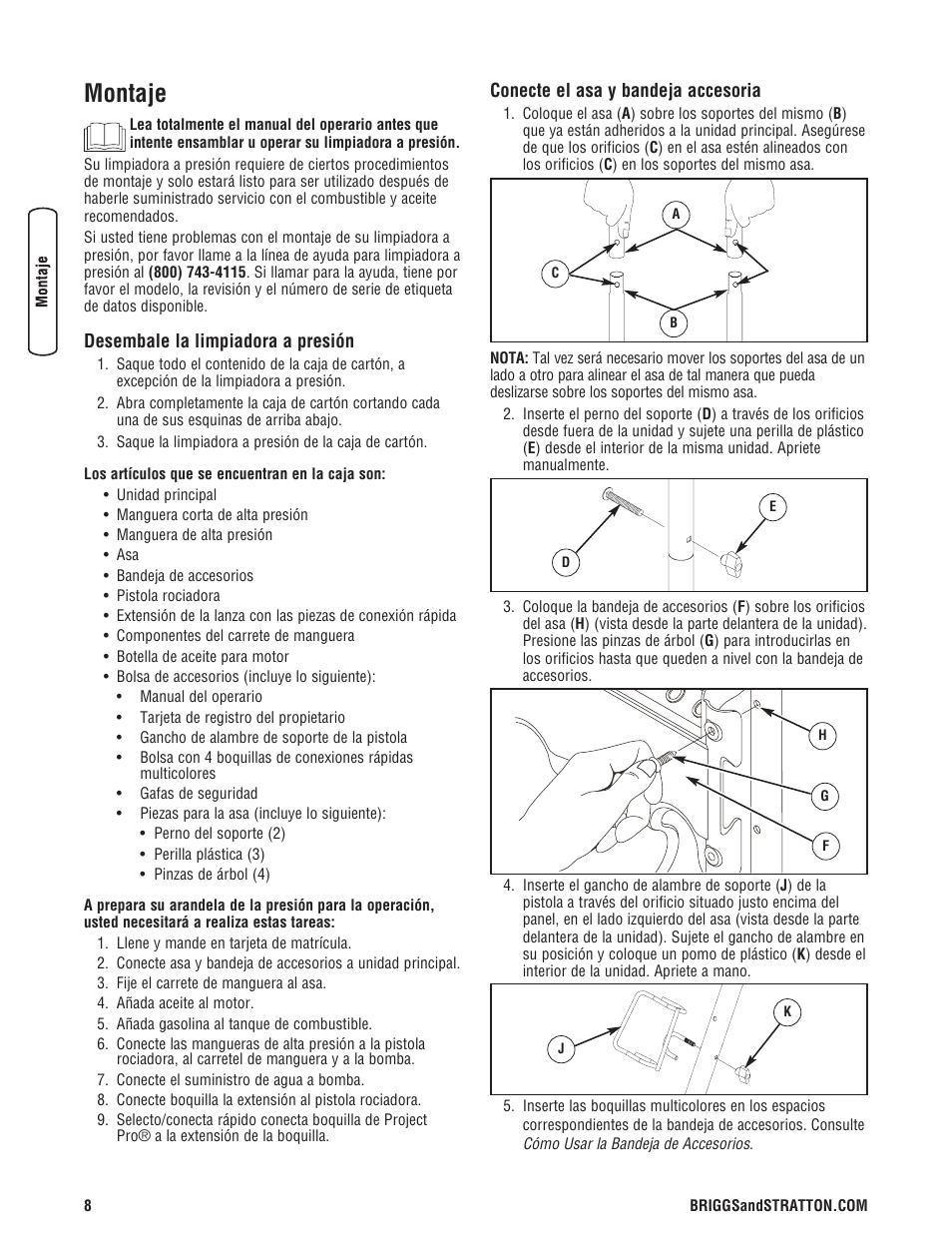 Montaje | Briggs & Stratton 3400PSI User Manual | Page 38 / 60