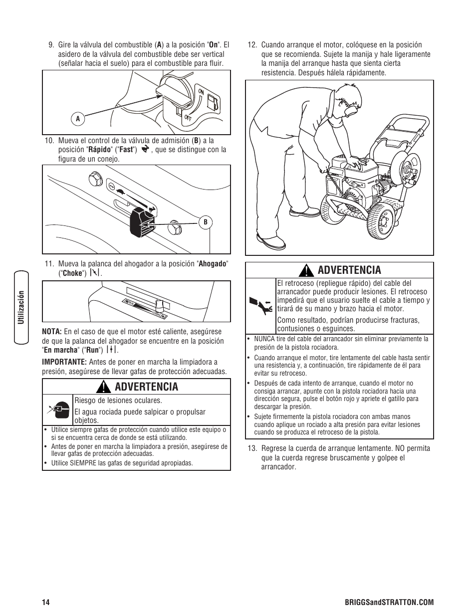 Advertencia | Briggs & Stratton 3400PSI User Manual | Page 44 / 60