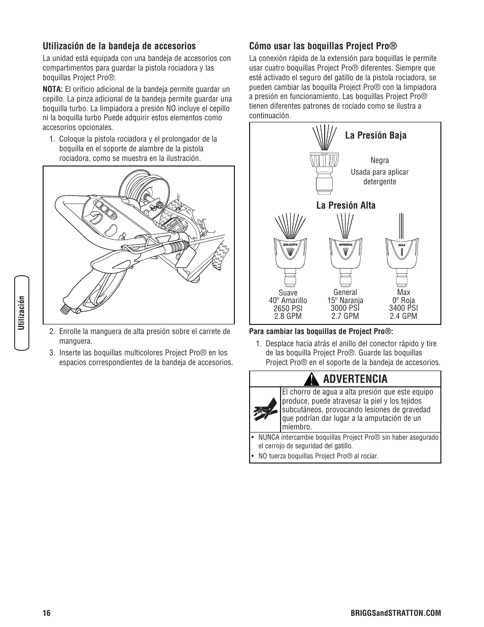 Advertencia | Briggs & Stratton 3400PSI User Manual | Page 46 / 60