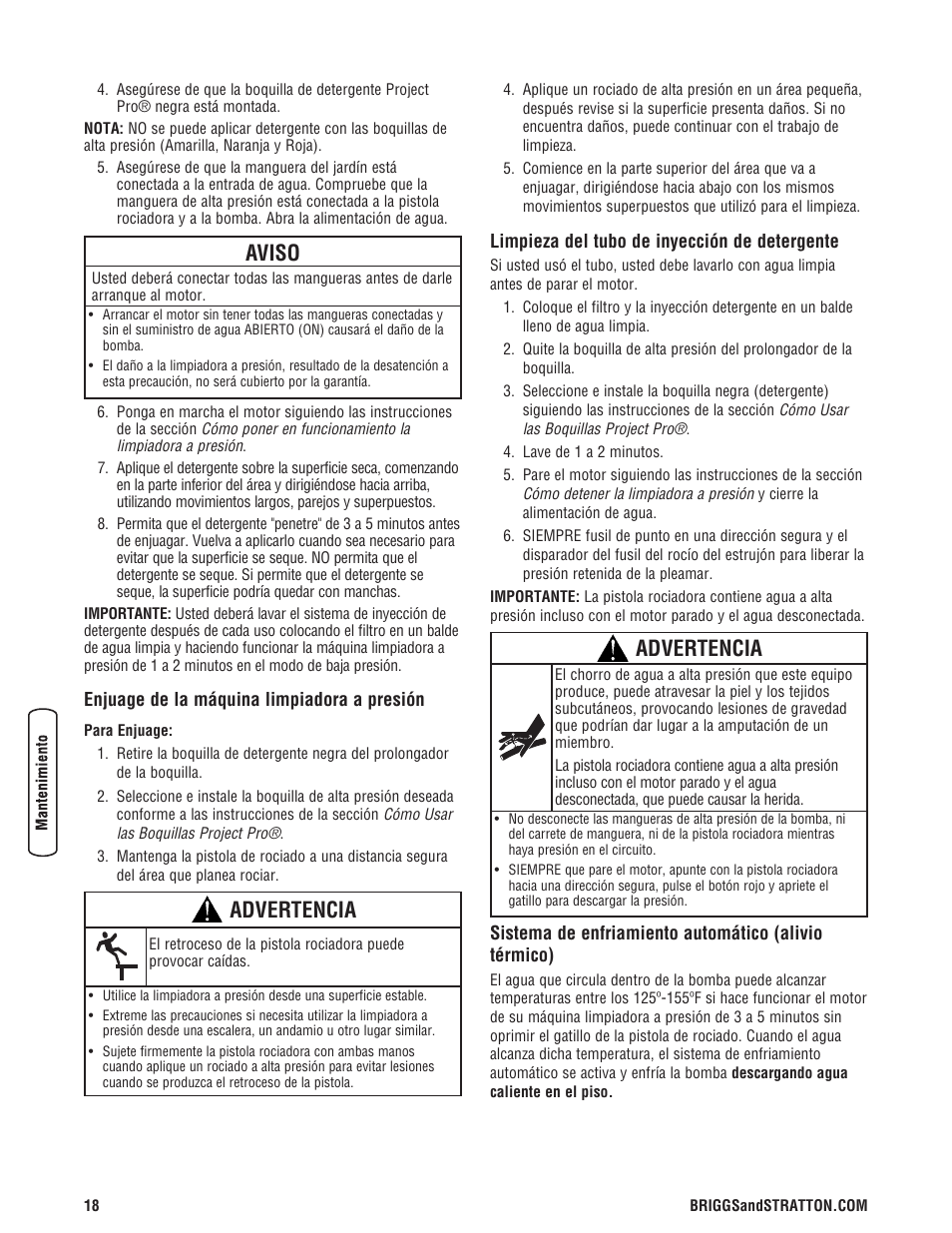 Aviso, Advertencia | Briggs & Stratton 3400PSI User Manual | Page 48 / 60