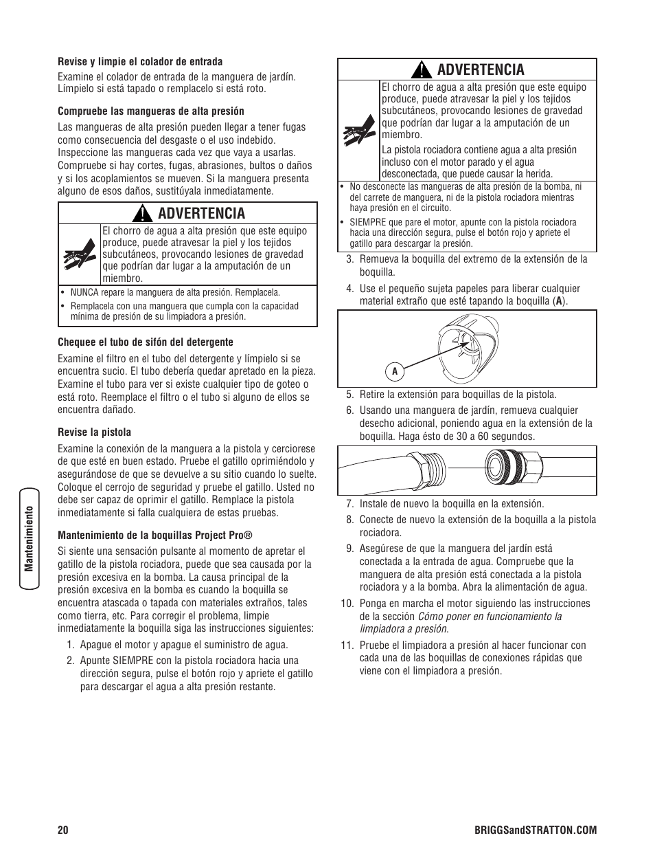 Advertencia | Briggs & Stratton 3400PSI User Manual | Page 50 / 60