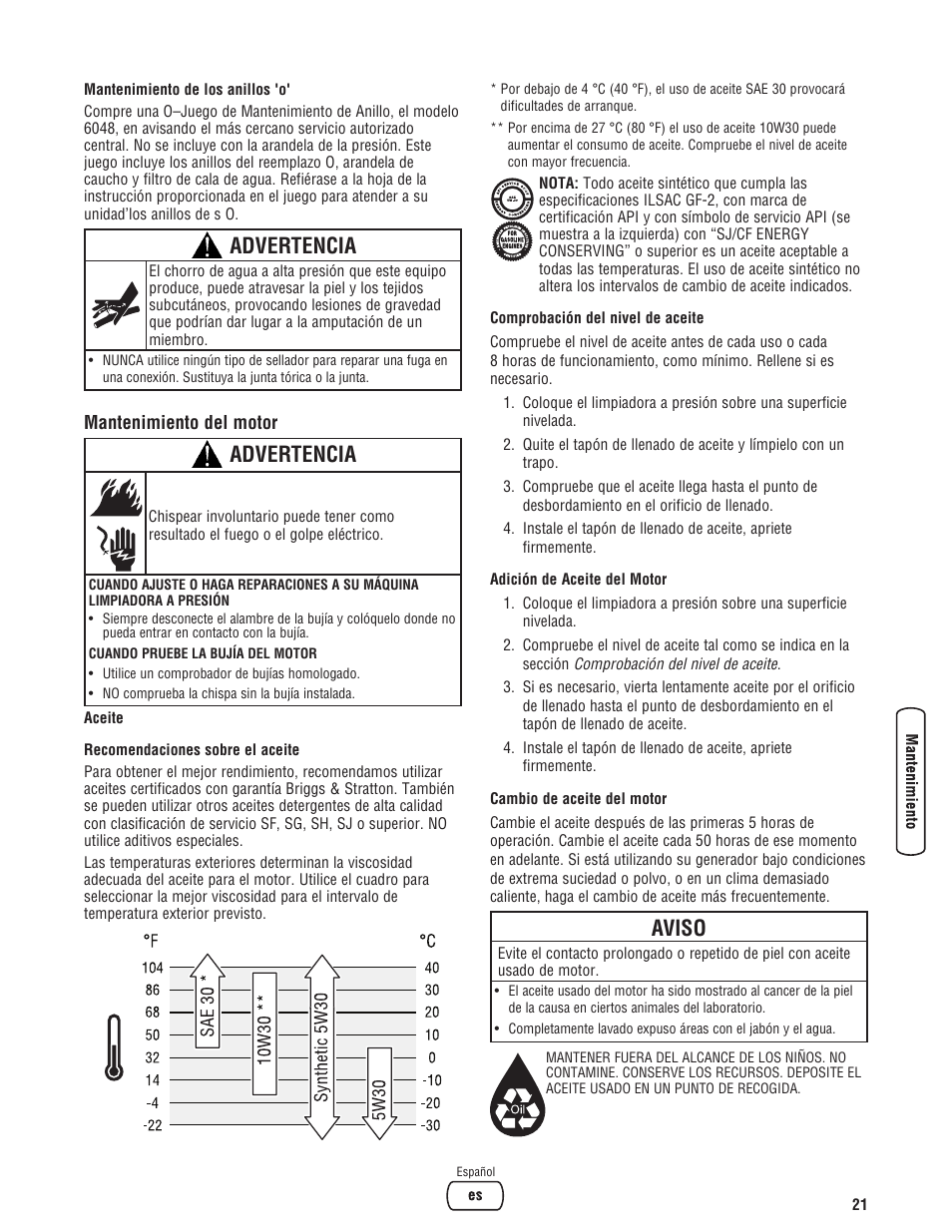 Advertencia, Aviso | Briggs & Stratton 3400PSI User Manual | Page 51 / 60